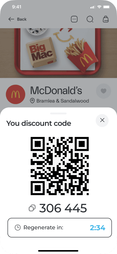 Restaurant details with QR discount code